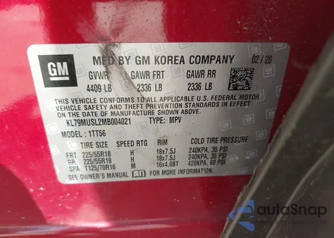 2021 Chevrolet Trailblazer Awd Rs z USA, uszkodzony, nr VIN KL79MUSL2MB004021